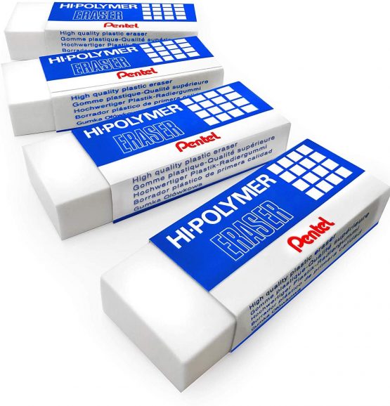 Pentel Hi-Polymer Jumbo Plastic Rubbers Erasers - White - Pack of 4