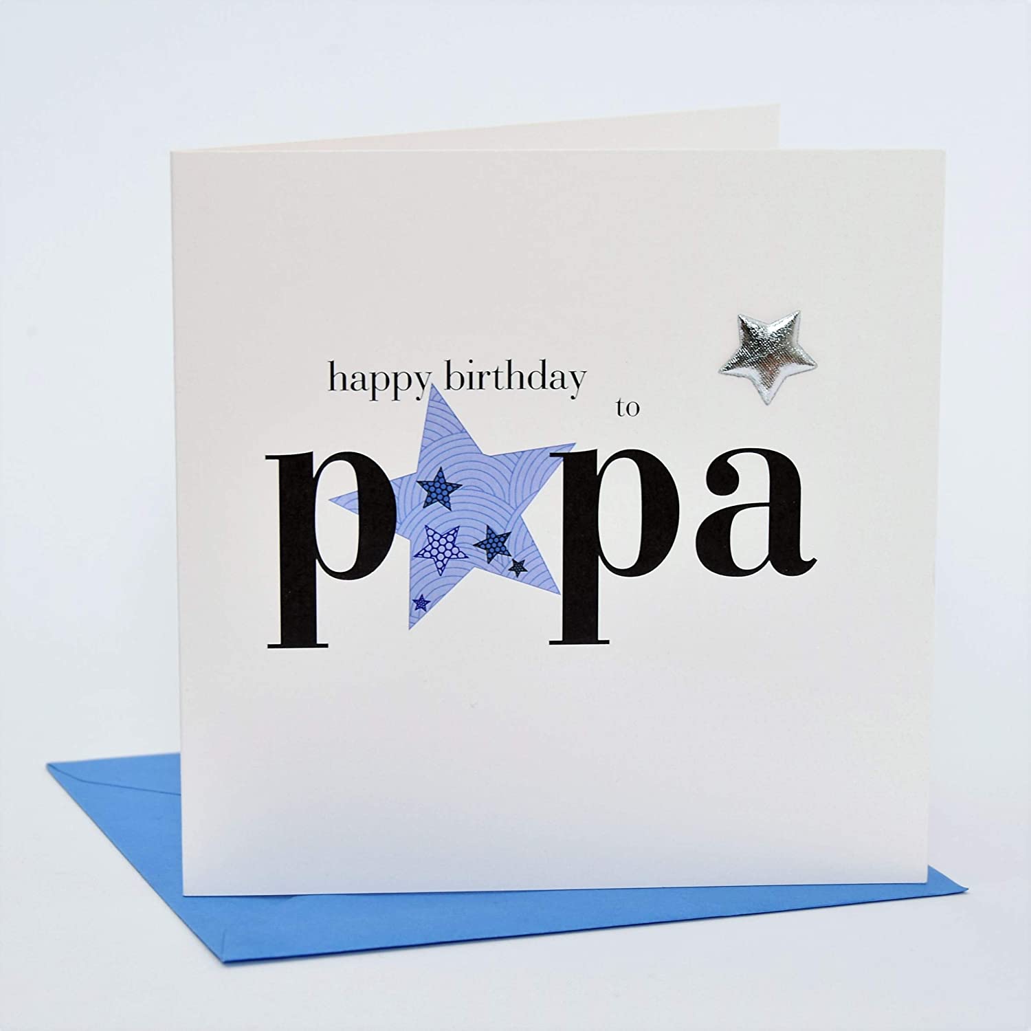 Claire Giles Greeting Cards, Happy Birthday Papa Card, Blue Star design Birthday Greeting Card, Embellished with a padded star - Image 2
