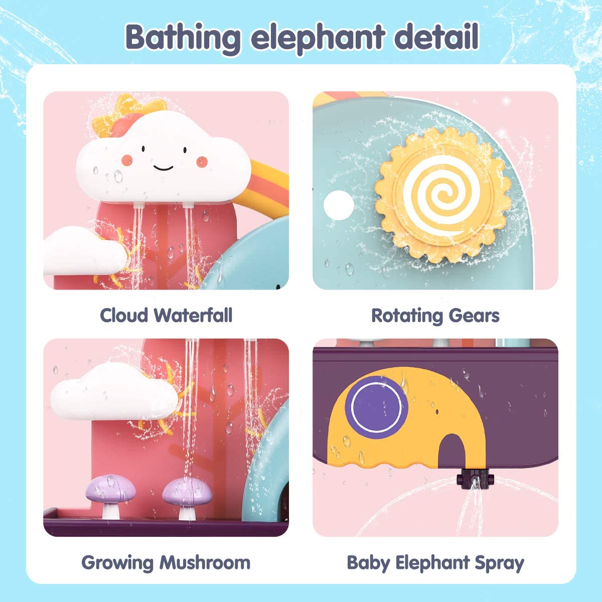GILOBABY Baby Bath Toys Set, Waterfall Station with Rotating Gears, Swimming Bear & Cactus Growing Toys - Image 4
