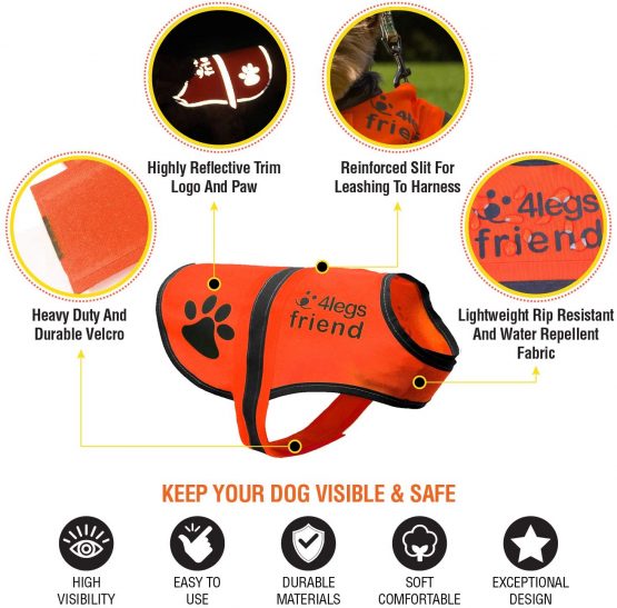 4LegsFriend Dog Safety Reflective Vest - High Visibility for Outdoor Activity Day and Night, Keep Your Dog Visible - Safe From Cars & Hunting Accidents | Blaze Orange (Large) - Image 2