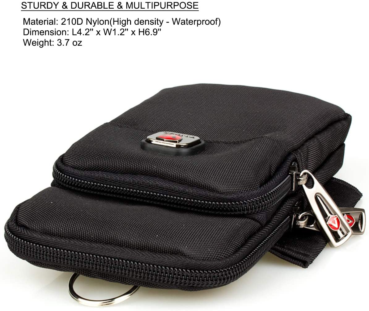 VIIGER Nylon Dual Pocket Phone Case Holster Belt Loop Pouch Bag Mens Zipper Belt Pouch with Clip Smartphone Holder Compatible for iPhone 17 Pro Max iPhone 16 Pro Max S25 Ultra S25+ - Image 2