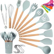 ELECTRAPICK Kitchen Utensil Set Silicone Cooking Utensils - 11 Pieces Cooking Spatula Turner Heat Resistant Tools with Wooden Handle for Nonstick Non Scratch Cookware - Best Kitchen Tool Gadgets