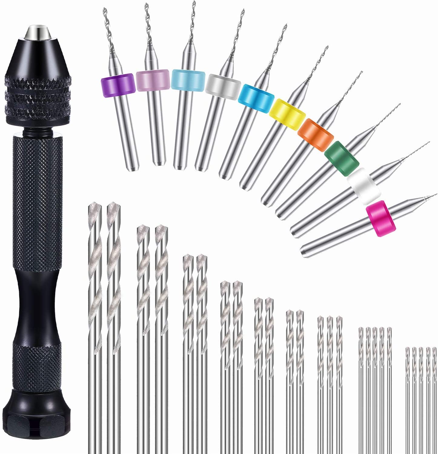 36 Pieces Hand Drill Set, Include Pin Vise Hand Drill, Mini Drills and Twist Drills for Craft Carving DIY (0.3-1.2 mm PCB Drill)