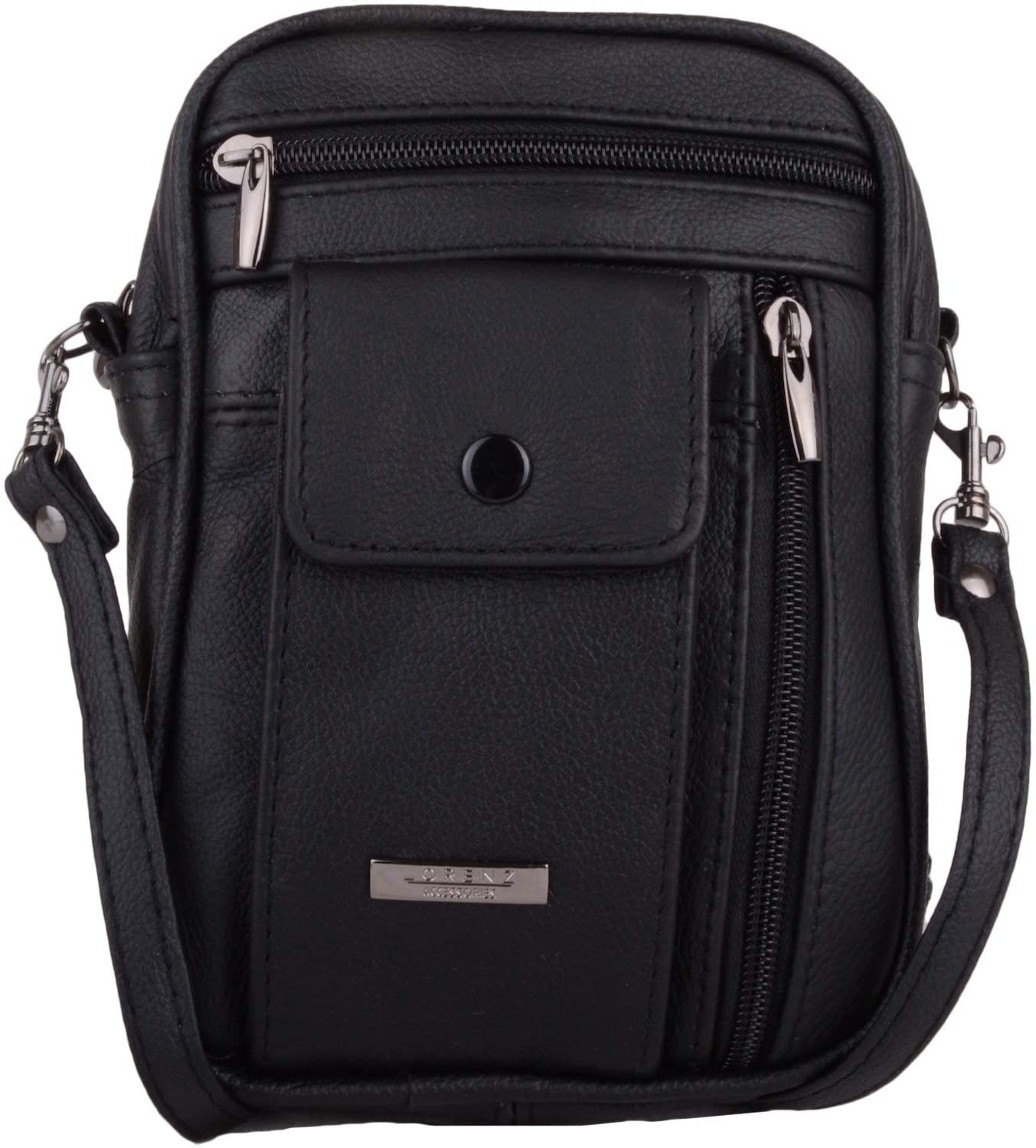 Men's Unisex Small Black Leather Bag Travel Organiser Pouch Camera Man Bag with adjustable shoulder strap