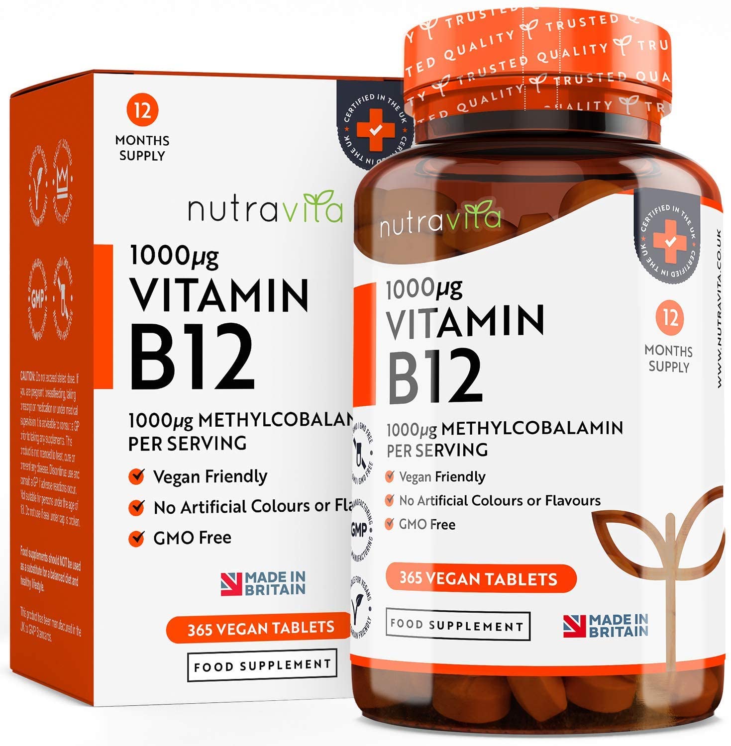 Nutravita Vitamin B12 1000mcg, 365 High Strength Vegan Tablets (1 Year Supply), Max Strength B12 Supplement
