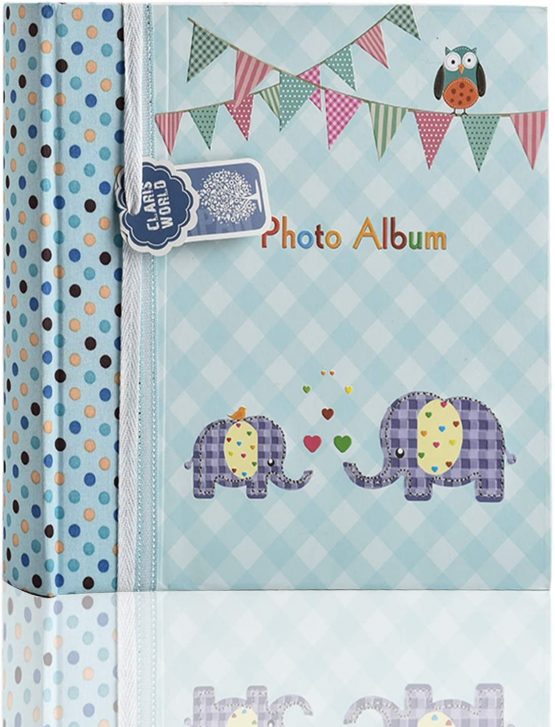 Arpan Large Baby Boy Blue Memo Slip in Photo Album 200 6x4'' Photos - Elephant Kids -Ideal Gift