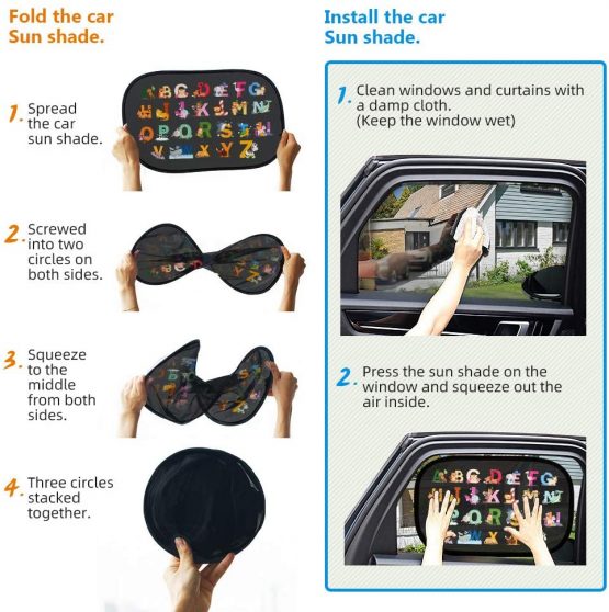 Car Window Shades For Baby, Car Sun Shades For Kids Blocks UV Rays, Universal Car Sunshades for babies with UV Protection 51*31 CM Suitable For Most Vehicles 2 Pack Colorful - Image 4