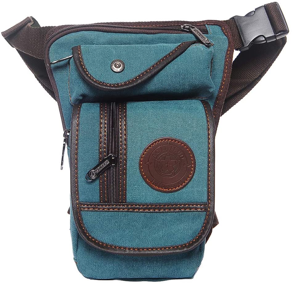 Xieben Canvas Drop Leg Bag for Men Women Waist Belt Tactical Military Pouch Motorcycle Riding Cycling Travel Tactical Outdoors Sports Bum Fanny Pack Green