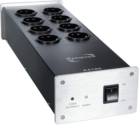Dynavox Hi-Fi Mesh Filter X4100S Multi Socket with 8 Slots with LED Indicator Light for Correct Phase Position, Silver - Image 3