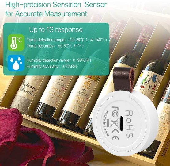 Wireless Thermometer Hygrometer, ORIA Mini Bluetooth 5.0 Humidity Temperature Sensor with Data Export and Alerts for iOS Android, Smart Real-Time Records for House, Wine Cigar, Living Room, Baby Room - Image 3