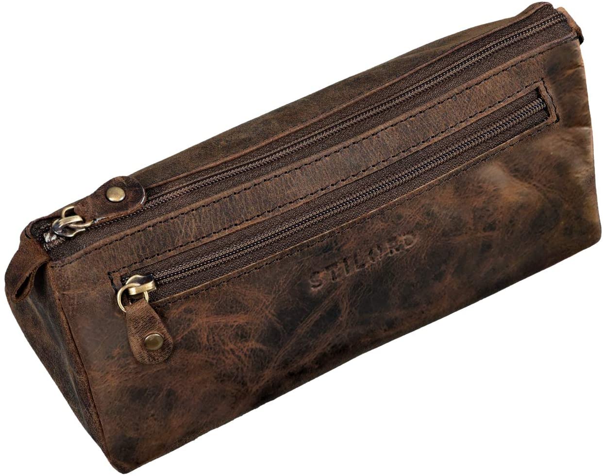 STILORD "Alexis" Leather Pencil Pouch Vintage Pen Case Holder with Zipper for Women Men for School Office in Genuine Leather Colour:Sepia - Image 3
