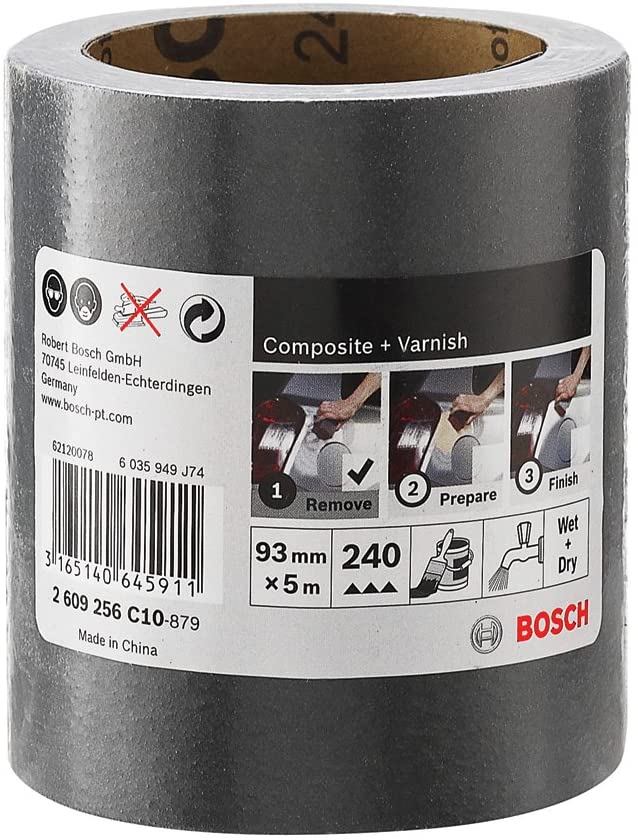 Bosch Professional 1x Sanding Roll SiC (for Coated material Lacquer, Waterproof, 93 mm x 5 m, P240, Accessory Hand Sanding) - Image 2