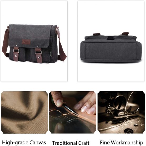FANDARE Vintage Crossbody Bag Unisex Canvas Messenger Bag 7.9 inch iPad Satchel Bag Travel Shoulder Bag Working Bag Bookbag Briefcase for Men and Women Black - Image 4