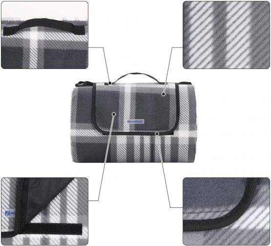 SONGMICS Picnic Blanket, 195 x 150 cm, Large Camping Mat and Rug for Outdoors, Beach, Park, Yard, with Waterproof Backing, Foldable, Grey and White GCM60GW - Image 4