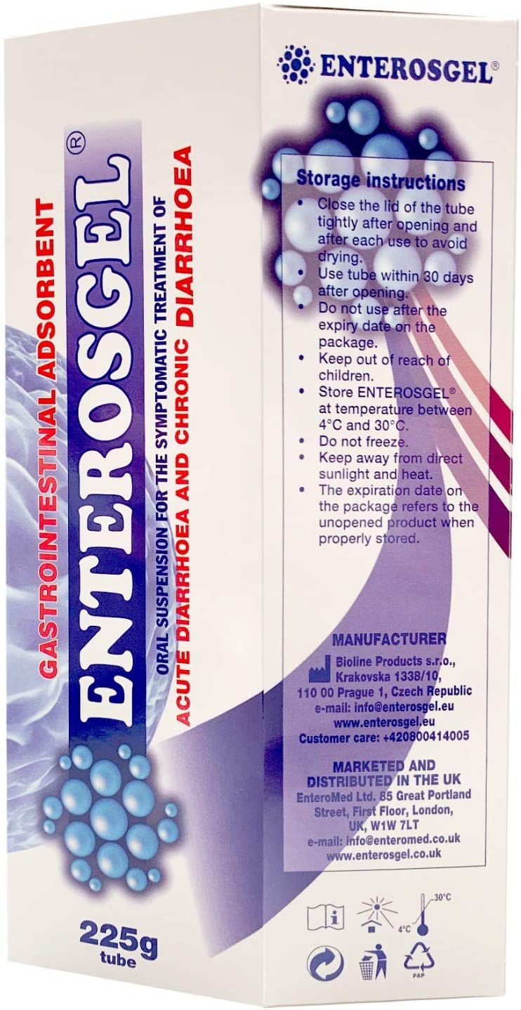 Enterosgel IBS Relief Gel Tube 225g, Oral Intestinal Adsorbent, Acute Diarrhoea & Stomach Pain Relief