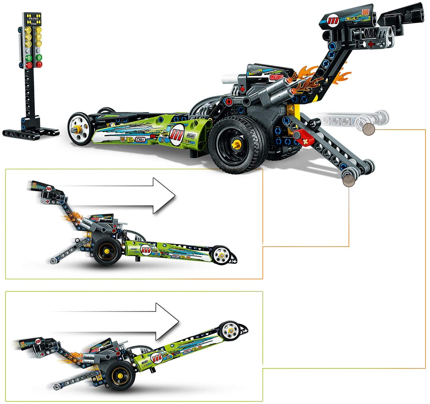 LEGO 42103 Technic Dragster Racing Car Toy to Hot Rod 2in1 Set including Pull-Back Motor, Drag Racer Vehicles Collection - Image 3