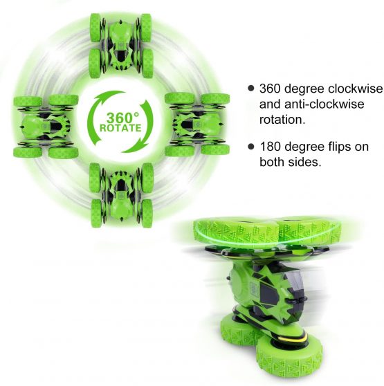 SGILE 4WD Remote Control Car for 6-12 Years Old Kids - 2.4Ghz 360° Double Side Flips RC Stunt Car Truck Toy Gift, Green - Image 3