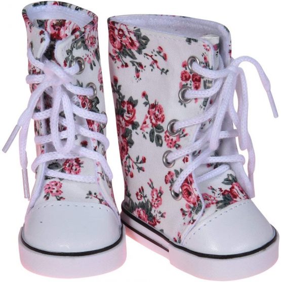 The New York Doll Collection Red Printed High Tops Trainers Fits 18 inch/46 cm Dolls – Dolls Shoes Sneakers Accessories Set