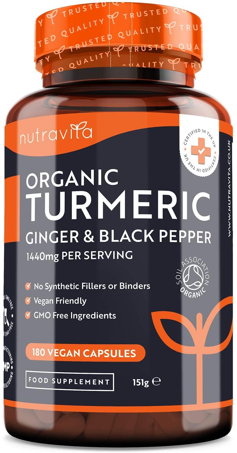 Nutravita Organic Turmeric 1440mg (High Strength) with Black Pepper & Ginger, 180 Vegan Turmeric Capsules (3 Month Supply)