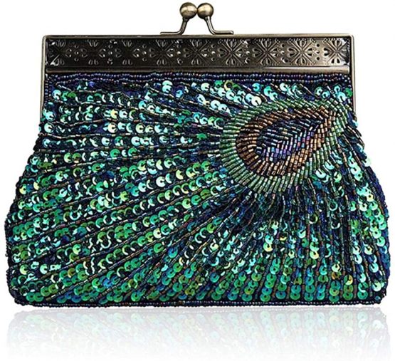 Womens Vintage Sequin Beaded Evening Bag Antique Peacock Evening Wedding Clutch Purse Evening Handbag for Wedding Party Cocktail - Image 3