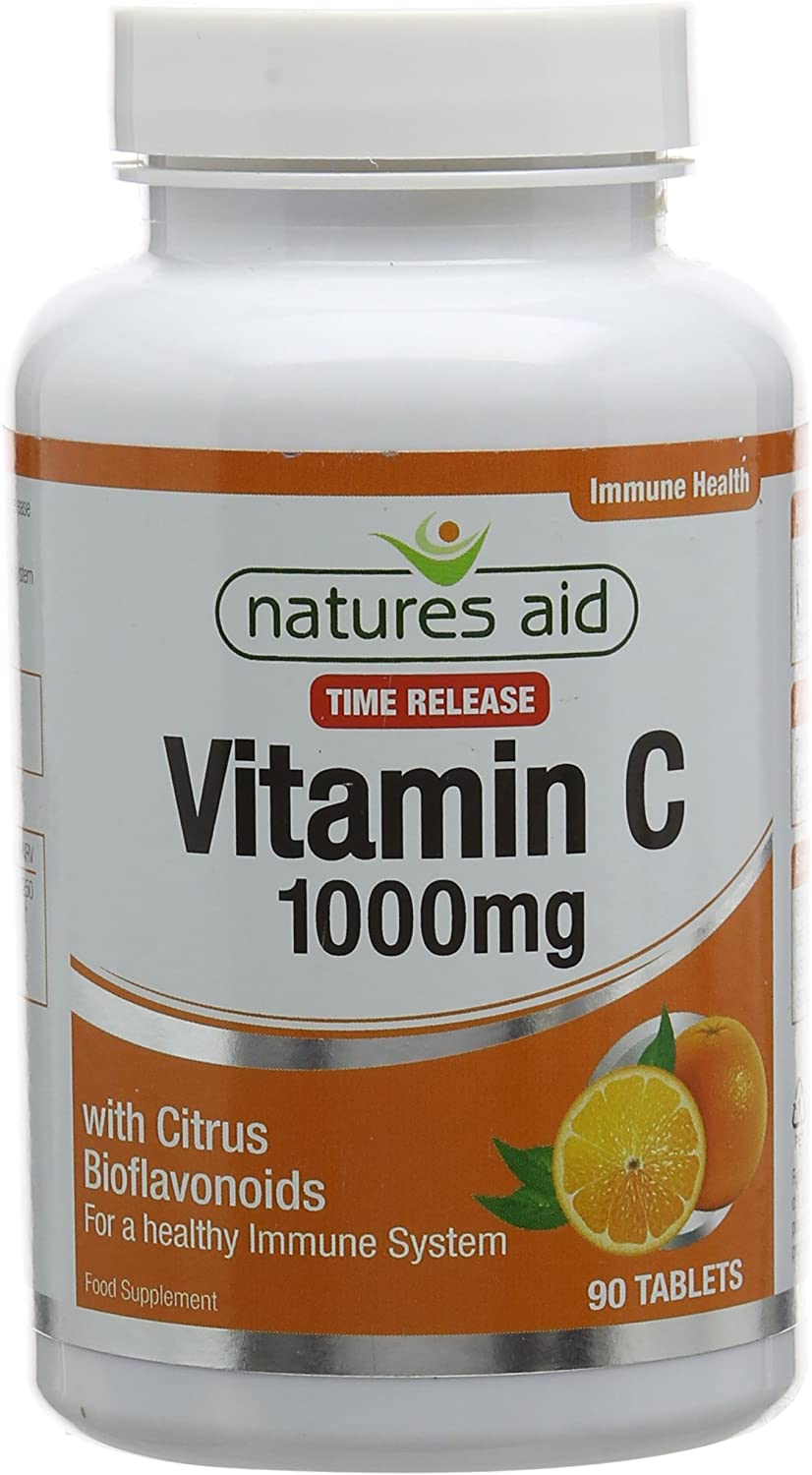 Natures Aid Vitamin C 1000mg Time Release, High Strength with Bioflavonoids, Supports Immunity, Bones & Heart, Antioxidant