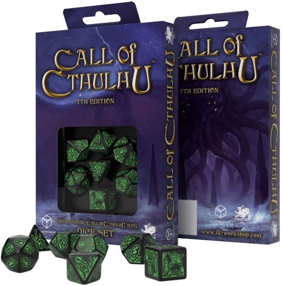 Q WORKSHOP Call Of Cthulhu 7th Edition black & green RPG Ornamented Dice Set 7 Polyhedral Pieces - Image 2