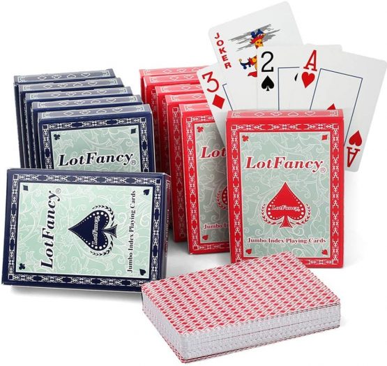 LotFancy Playing Cards Classical Poker Size Large Print 12 Decks of Poker Card Set, Jumbo Index for Texas Hold'em, Blackjack, Euchre, Canasta Cards Games, 6 Blue & 6 Red