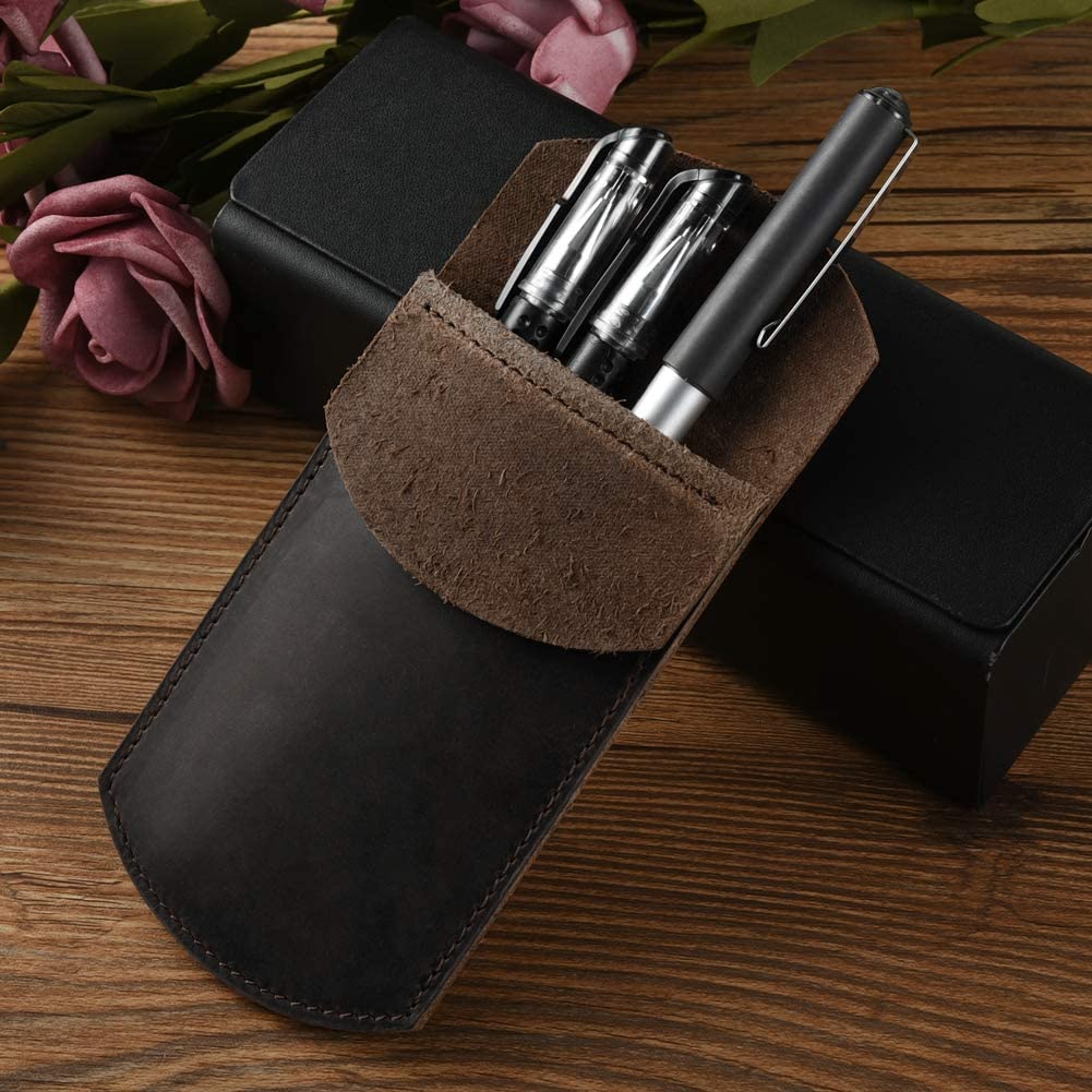 Cizen Leather Case, Leather Pocket Protector Pencil Case, Durable Vintage Pocket Protector for Pen Stylus Touch Pen (Brown) - Image 4