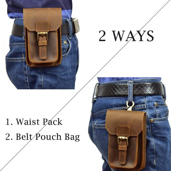 Luufan Men's Leather Fanny Waist Pack Belt Pouch Bum Bag (Brown 3) - Image 2