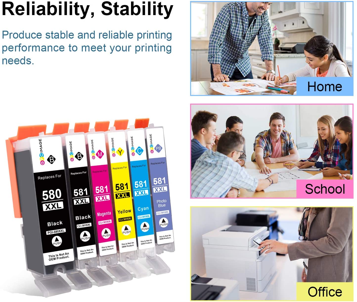 GPC Image 6-Pack 580 581XXL Ink Cartridges Compatible for Canon 580 & 581 Ink Cartridges for Canon PIXMA TS6350 TS6150 TS6250 TS6300 TS705A TS8150 TR8550 TS6151 TS8250 TR8500 (PGBK/BK/C/M/Y/PB) - Image 2