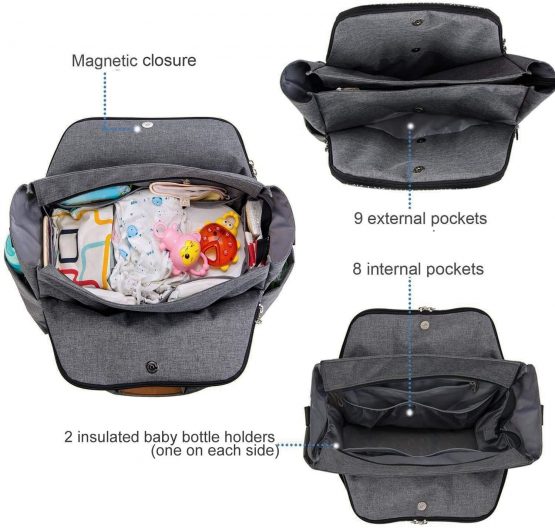 Lekebaby Baby Nappy Changing Bag Satchel Messenger Large Capacity, Arrow Print, Grey - Image 3