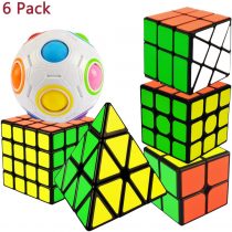 Coolzon Magic Cube Set, 6 Pack Speed Magic Cubes Pyraminx + 2x2 + 3x3 + 4x4 + Magic Rainbow Ball + Fenghuolun Magic Puzzle Cube Toys for Boys Girls Kids Adults