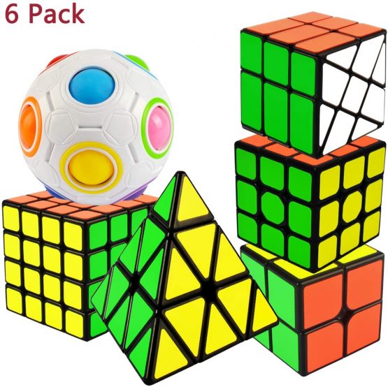 Coolzon Magic Cube Set, 6 Pack Speed Magic Cubes Pyraminx + 2x2 + 3x3 + 4x4 + Magic Rainbow Ball + Fenghuolun Magic Puzzle Cube Toys for Boys Girls Kids Adults