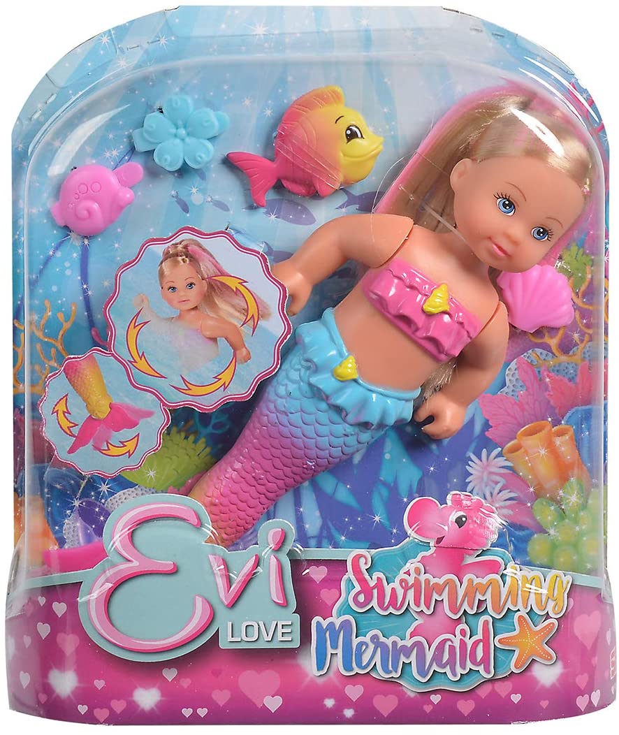 Simba 105733318 Evi Love Swimming Mermaid/Evi the Mermaid/Can Swim/with Fish Figure/Dressing Doll / 12 cm for Children from 3 Years - Image 4