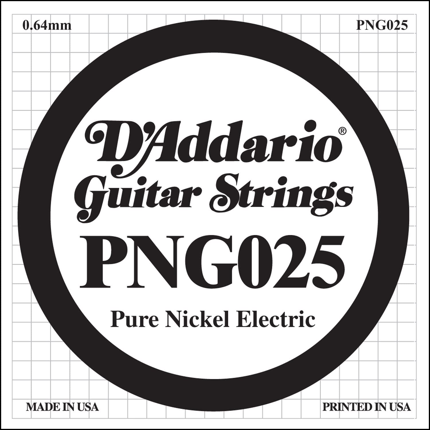 D'Addario PNG025 Pure Nickel Electric Guitar Single String, .025, 025 gauge