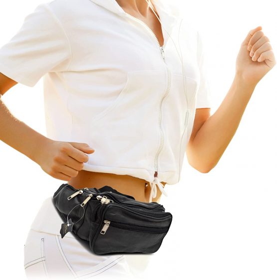 Leather Waist Bag Bum Bag Travel Pouch Pack 5 zips - Image 3