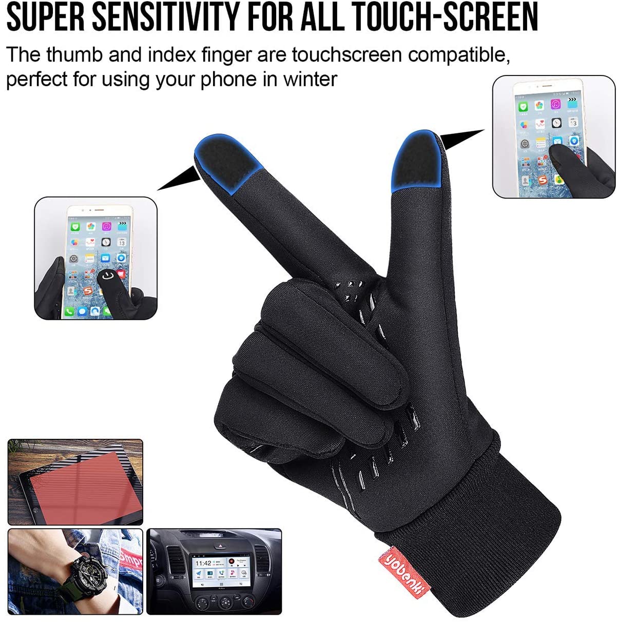 Yobenki Warm Winter Gloves, Anti Slip Touchscreen Windproof Water Resistant Thermal Gloves for Cold Weather Cycling Running - Image 2
