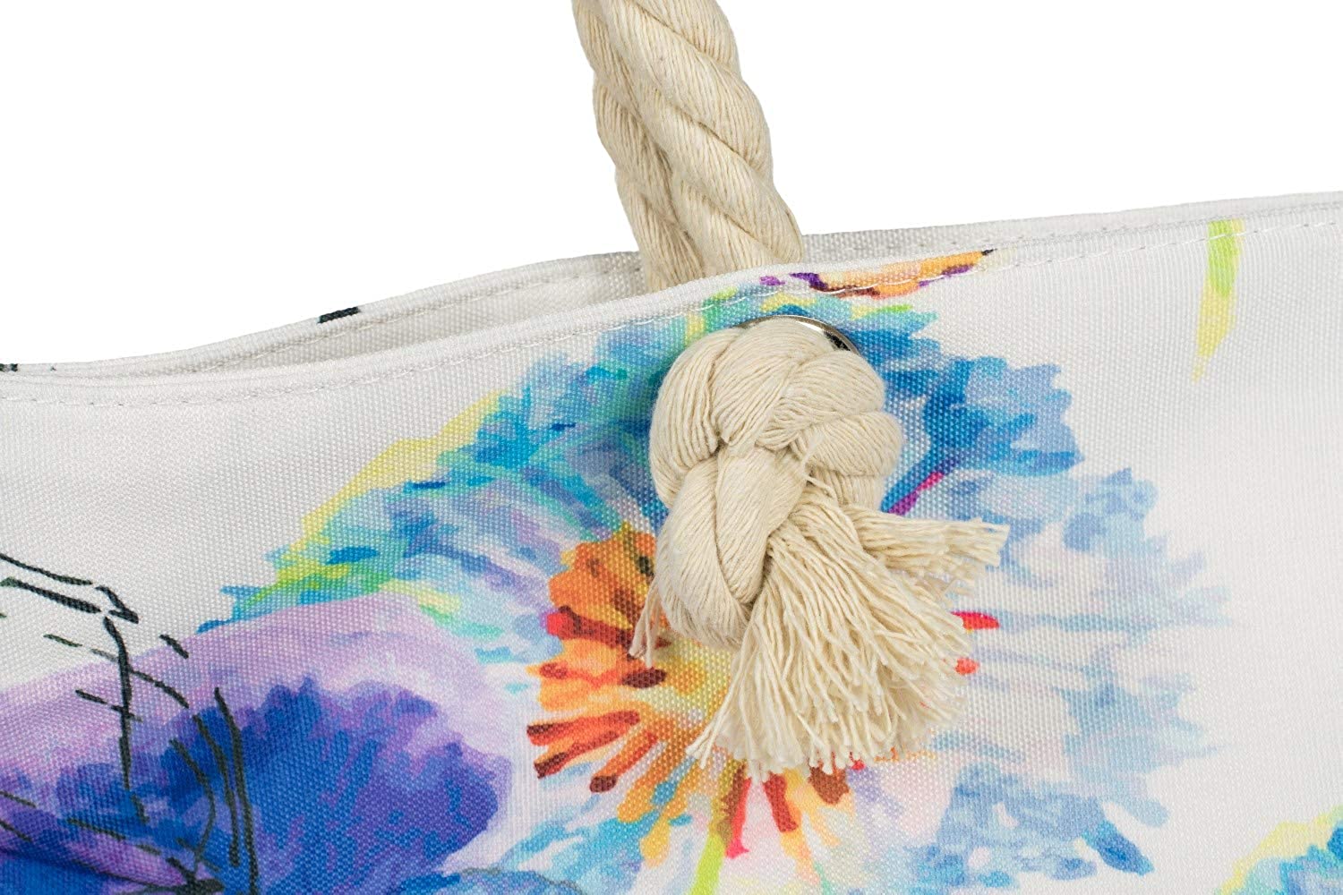 styleBREAKER Ladies XXL beach bag with colorful violet flowers flowers print, zipper, shoulder bag, shopper 02012346 - Image 4