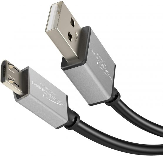 KabelDirekt – Micro USB 2.0 cable – 2m – (high-speed data cable and charger cable, suitable for smartphones and tablets with a Micro USB port, black/space grey) – PRO Series