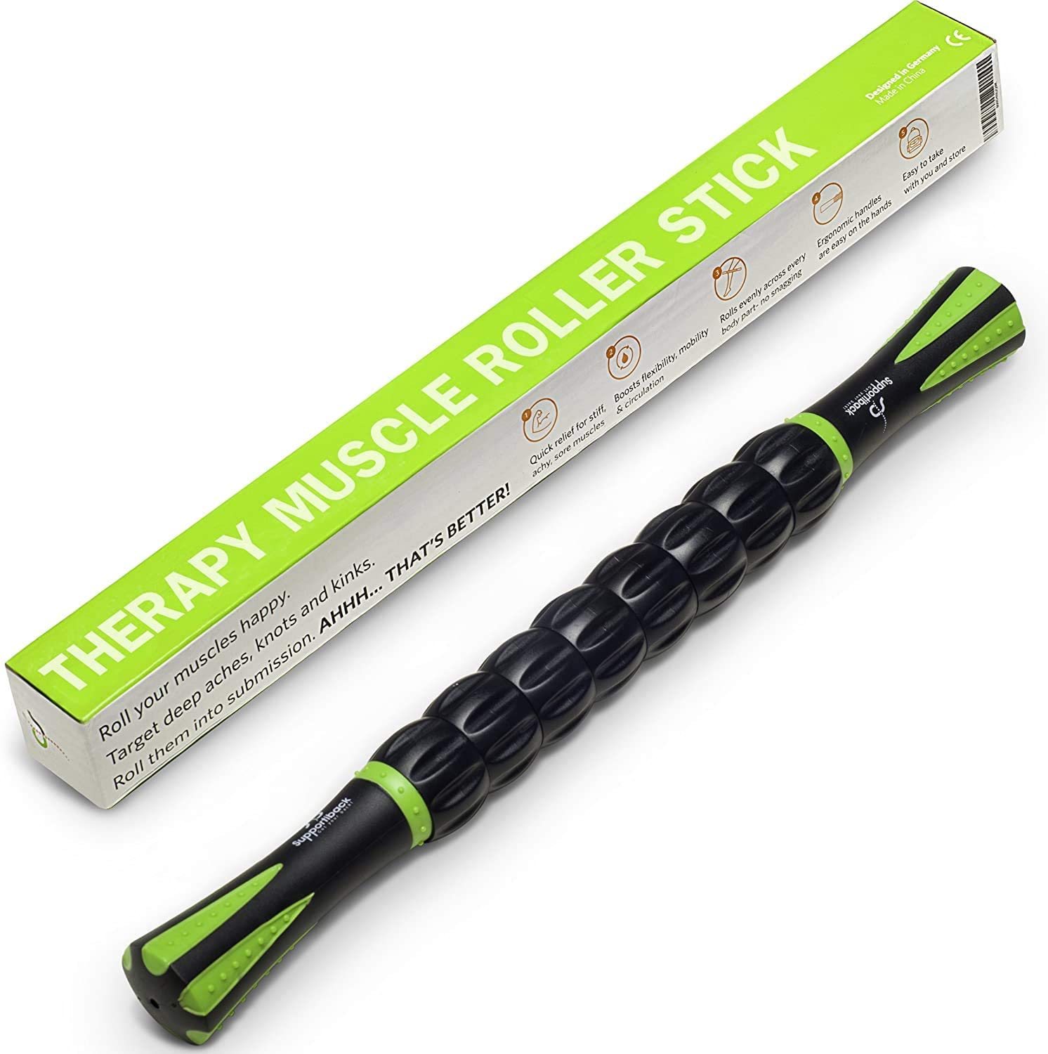 Supportiback 𝗧𝗘𝗡𝗦𝗜𝗢𝗡-𝗥𝗘𝗗𝗨𝗖𝗜𝗡𝗚 Muscle Therapy Massage Stick, 360° Coverage, Ridged Gears for Deep Release - Image 2
