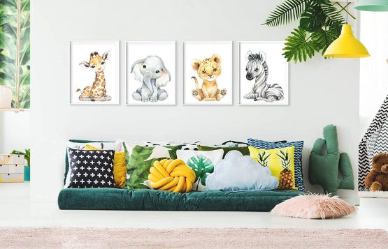 artpin® Set of 4 Pictures Baby Room Decoration Boy Girl - DIN A4 Poster Nursery Baby Jungle Animals - Safari Africa Wall Pictures - Elephant Tiger Giraffe Zebra P60 - Image 4