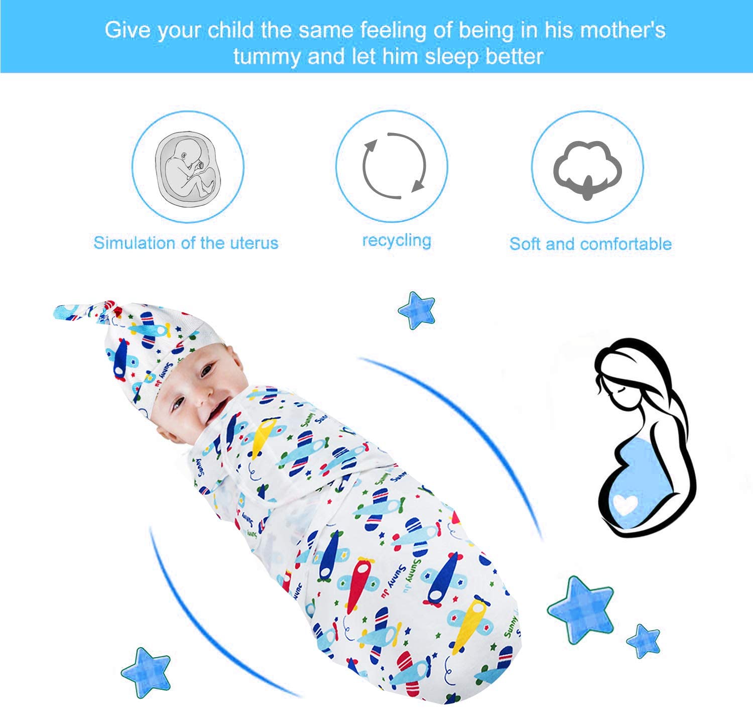 Baby Swaddle Blankets Wrap with Newborn Cotton Caps Mittens for 06