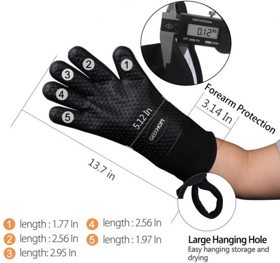 GEEKHOM Oven Gloves Heat Resistant Silicone Oven Mitts BBQ Gloves Waterproof Kitchen Gloves, Cooking Accessories for Baking Barbecue Grilling Weber Pizza Microwave Oven Glove, Non-Slip (Black) - Image 3