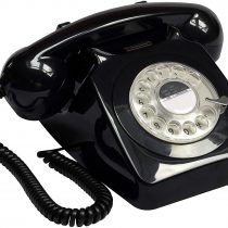 GPO 746 Rotary 1970s-Style Retro Landline Telephone, Classic Telephone with Ringer On/Off Switch, Curly Cord, Authentic Bell Ring for Home, Hotels- Black