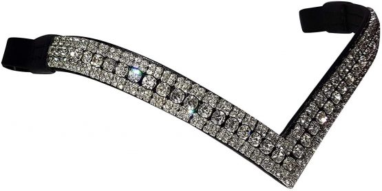 Cwell Equine Bling V Shape 5 Rows Diamante Clear Crystal Browband Dressage BLACK (FULL 16 INCHES)