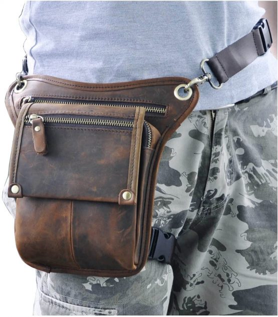 Le'aokuu Mens Genuine Leather Messenger Motorcycle Hip Bum Blet Fanny Waist Pack Drop Leg Thigh Bag 211-4 - Image 2