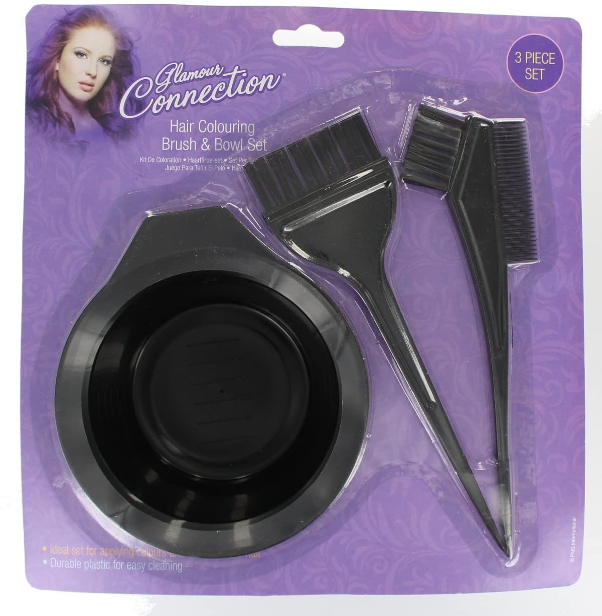 Glamour Connection Hair Colouring Brush and Bowl Set, 3 Count (Pack of 1)
