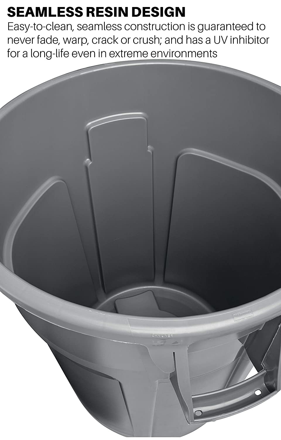 Rubbermaid Commercial Products BRUTE Round Rubbish Bin 121 L Grey, Heavy-Duty Bin with Venting Channels for Home Garage - Image 2