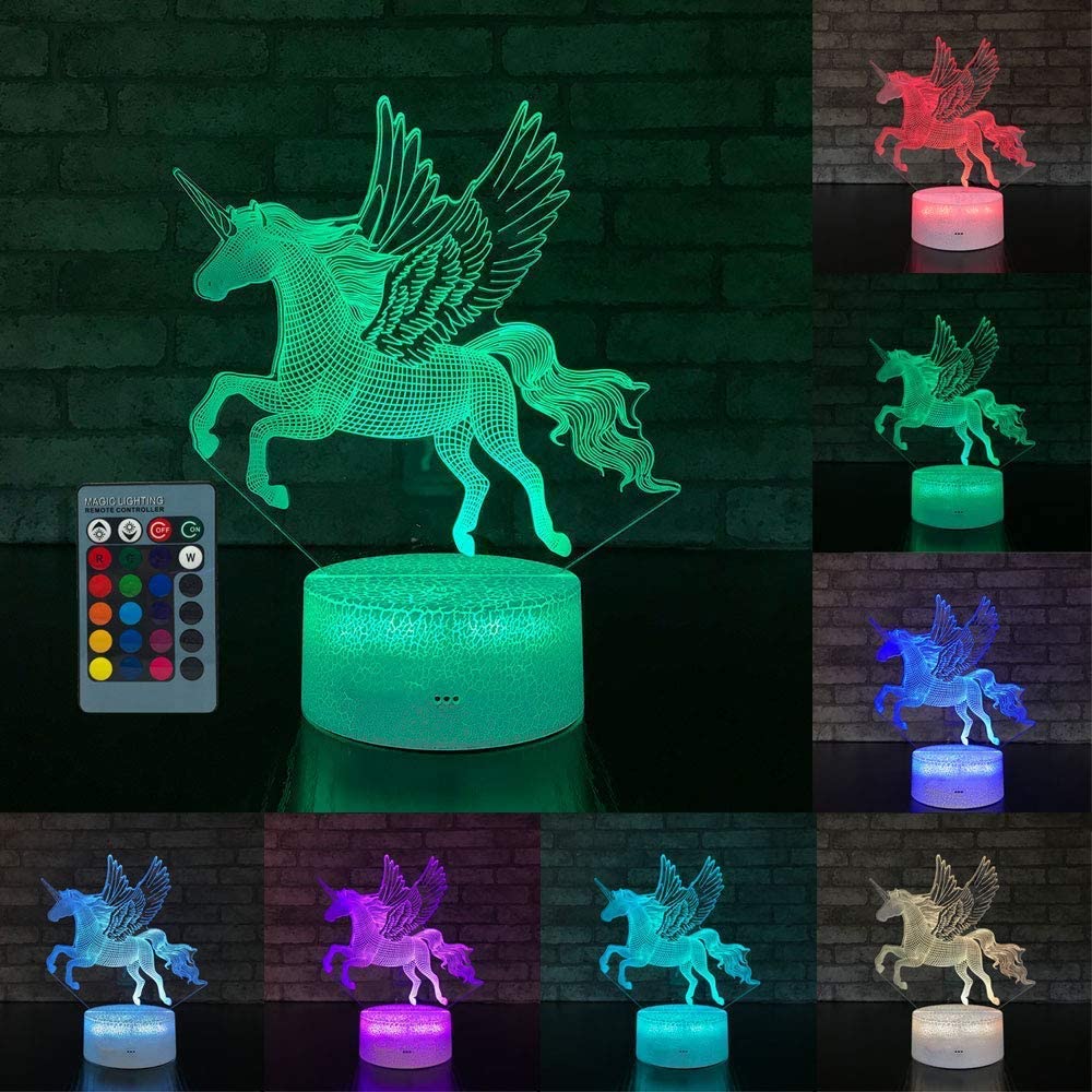 ZYTC 3D Unicorn Night Light Three Pattern and 7 Colors Change Decor Lamp with Remote Control Optical Illusion As a Gift Ideas for Boys and Girls - Image 3