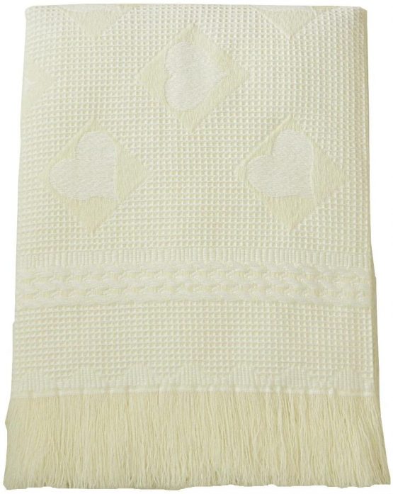 BabyPrem Baby Large Soft Acrylic Hearts Shawl Blanket 122 x 122cm Cream